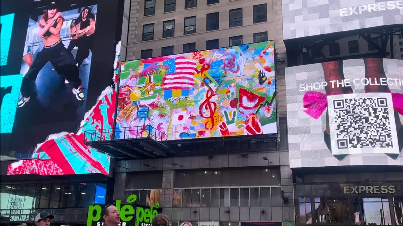 Произведение искусства "Картина Мира" было представлено на знаменитом Time Square в Нью-Йорке, фото - Новости Zakon.kz от 14.12.2023 13:11