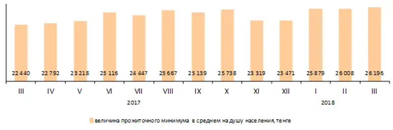 Величина прожиточного минимума в марте 2018 года составила 26 196 тенге