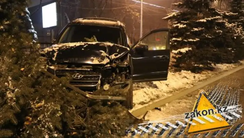 В Алматы Hyundai Tucson снес забор и дерево