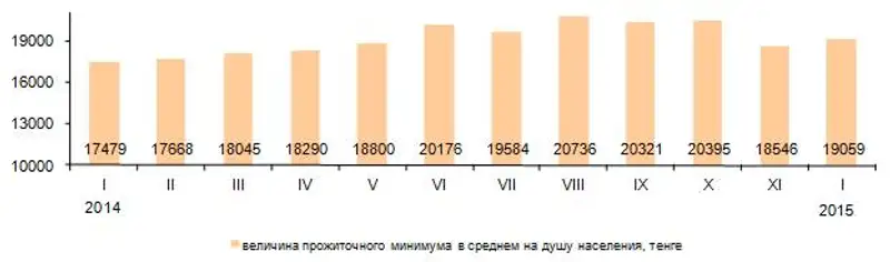 Величина прожиточного минимума в январе 2015 года составила 19 059 тенге