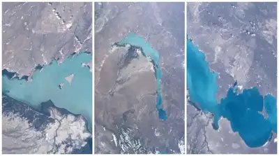 Казахстанское озеро сняли на видео из иллюминатора космического корабля