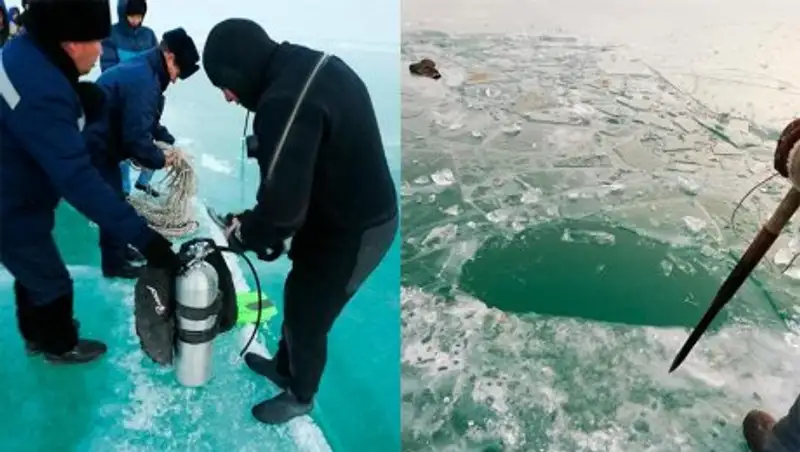 На Балхаше под лед провалилась машина с водителем