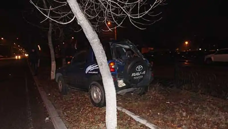 Тойота очутилась на разделительной аллее после неудачно совершенного маневра