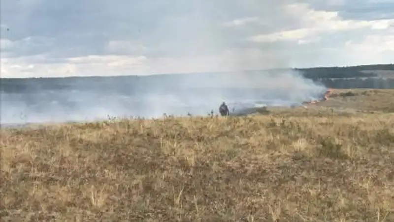 Пожар около лесхоза тушат при помощи вертолета в СКО