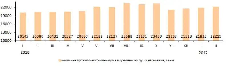Величина прожиточного минимума в феврале 2017 года составила 22 219 тенге