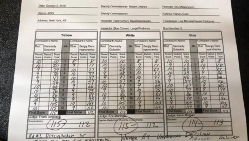 Опубликовано фото судейских записок боя Головкин - Деревянченко