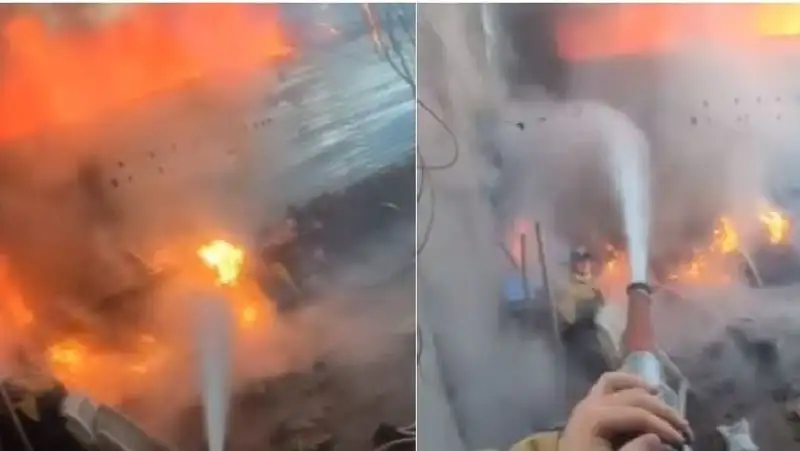 «Назад!»: спасатели опубликовали видео тушения пожара на СТО в Алматы