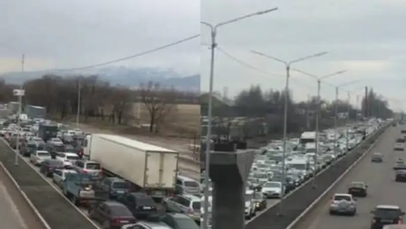 Гигантскую пробку засняли на видео в районе "Алтын Орды"