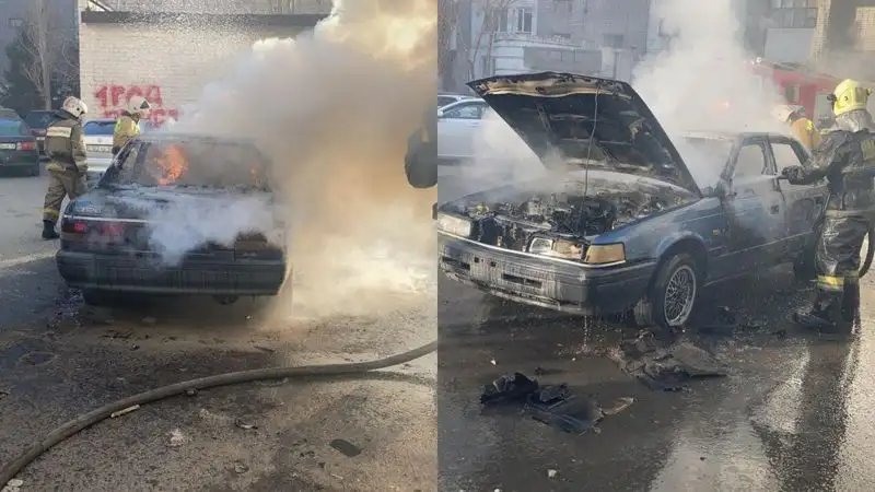 Автомобиль сгорел во дворе многоэтажного дома в Павлодаре