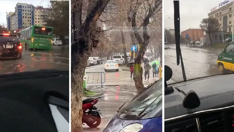 Потоп на проезжей части: алматинцы делятся видео после дождя