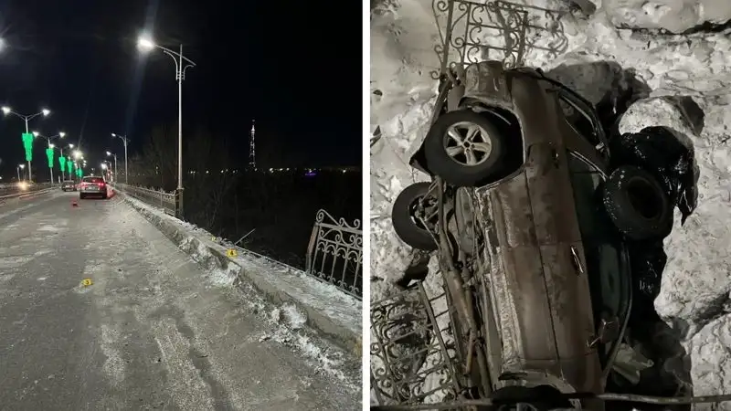 В Актобе авто слетело с моста, фото - Новости Zakon.kz от 18.01.2023 09:41