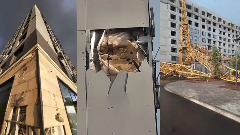 В Астане шквальный ветер столкнул два крана