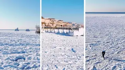 Скованный льдами Каспий показали с высоты птичьего полета, фото - Новости Zakon.kz от 16.01.2023 13:17
