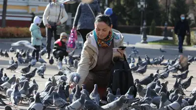Женщина в парке с голубями