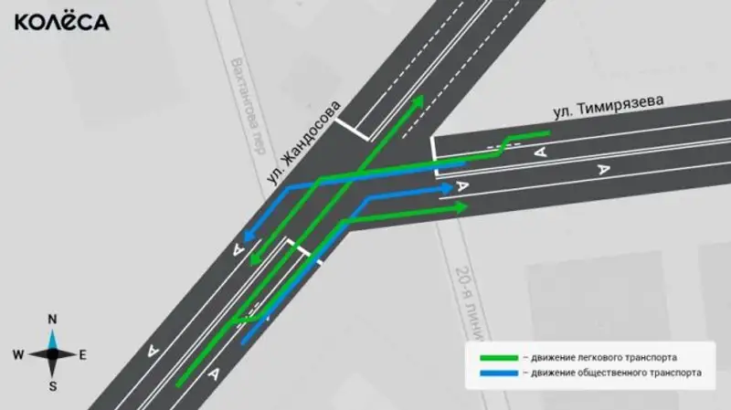 На улице Тимирязева в Алматы запретят все левые повороты