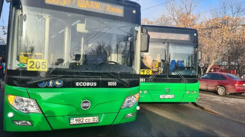 Коллапс в Алматы: два автобуса столкнулись на выделенке, фото - Новости Zakon.kz от 28.02.2023 09:08