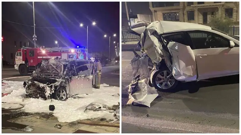 В Атырау машина сгорела после аварии