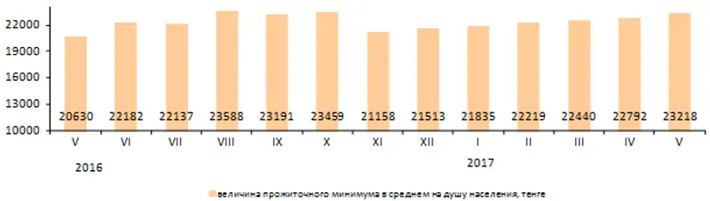 Величина прожиточного минимума в мае 2017 года составила 23 218 тенге