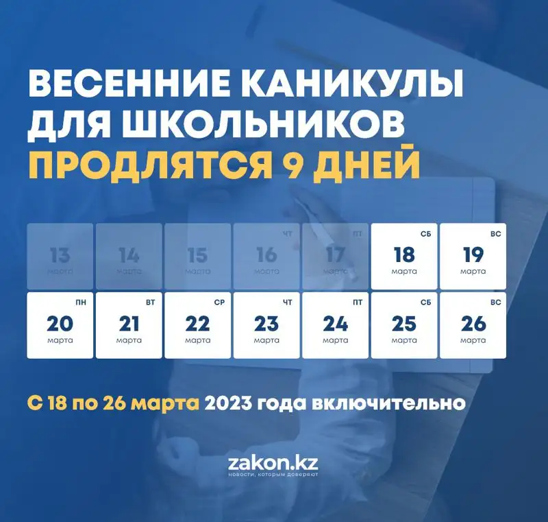 Весенние каникулы в Казахстане в 2023 году: названы даты, фото - Новости Zakon.kz от 16.03.2023 09:11
