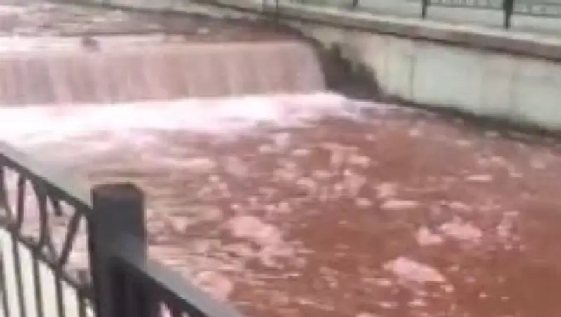Жителей Алматы напугал красный цвет речки Алматинки