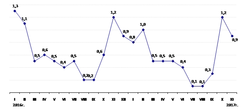 Инфляция в Республике Казахстан за январь-ноябрь 2017 года составила 6,3%