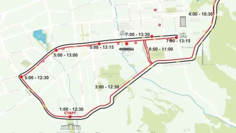 Изменение времени перекрытия дорог 23 апреля на VI Алматы Марафон