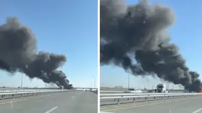 Стали известны подробности крупного автопожара на трассе близ Жаркента, фото - Новости Zakon.kz от 28.03.2023 13:58