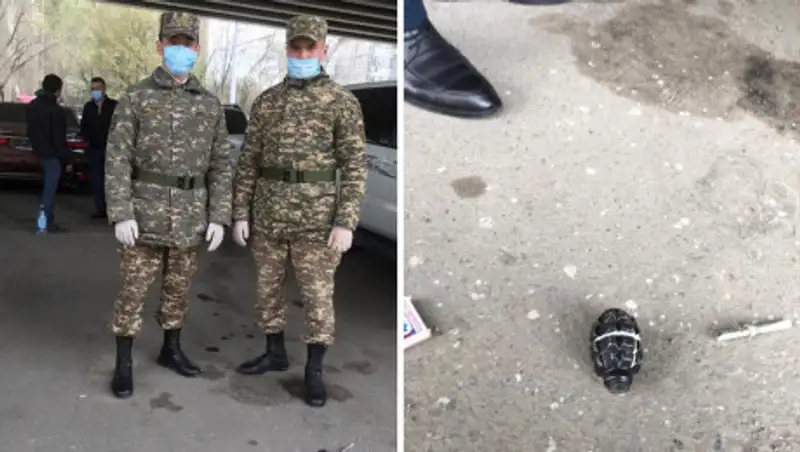 Неизвестных мужчин с гранатой задержали курсанты в Алматы