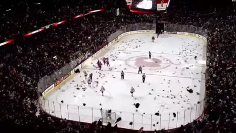 Фанаты забросали хоккеистов 24 тысячами плюшевых медведей