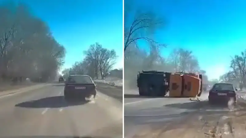 Обгон не удался — спецавтомобиль перевернулся в Алматинской области