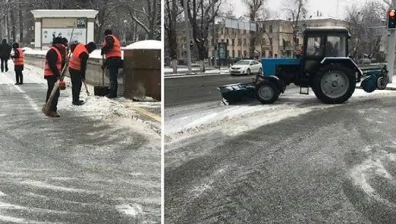 Алматинцев просят не оставлять авто на обочинах, чтобы не мешать снегоуборочной технике