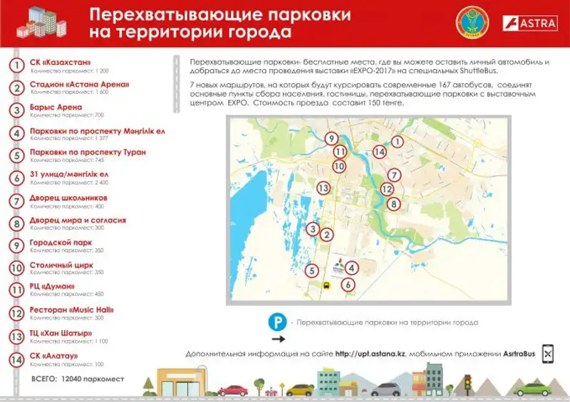 Акимат Астаны советует оставлять машины во время ЭКСПО на перехватывающих парковках