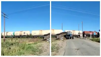 ДТП с участием поезда и трактора попало на видео в Жетысуской области