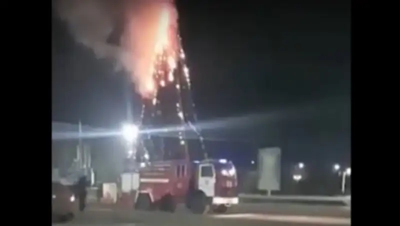 В Капшагае загорелась новогодняя елка на центральной площади