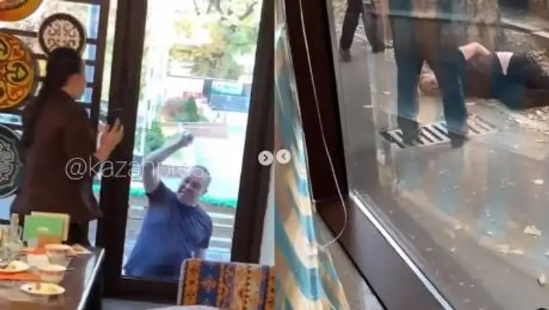 Мужчина с ножом ломился в стеклянную дверь кафе в Алматы