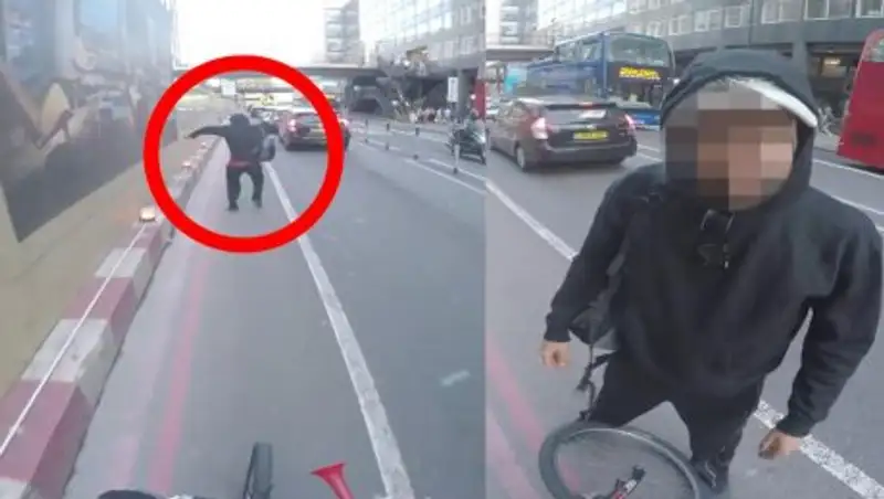 Лондонский велосипедист проучил нарушителей-пешеходов