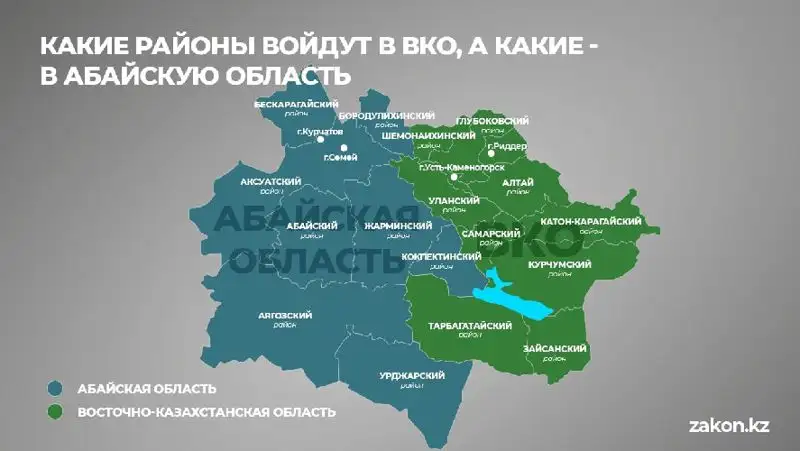Представлен список районов, которые могут войти в ВКО и Абайскую область