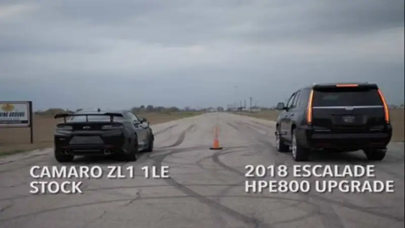 Драгрейсинг Chevrolet Camaro и Cadillac Escalade с неожиданным финалом