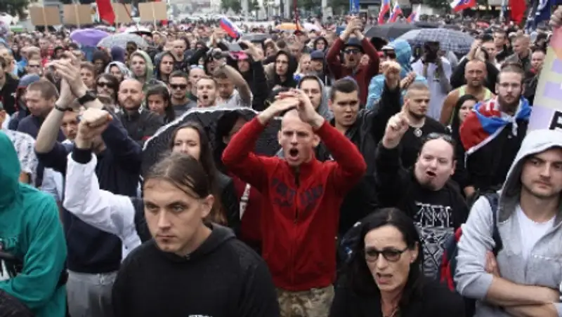 В Братиславе участники митинга против мигрантов разорвали флаг ЕС