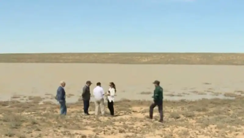 В степи Атырауской области неожиданно образовалось озеро