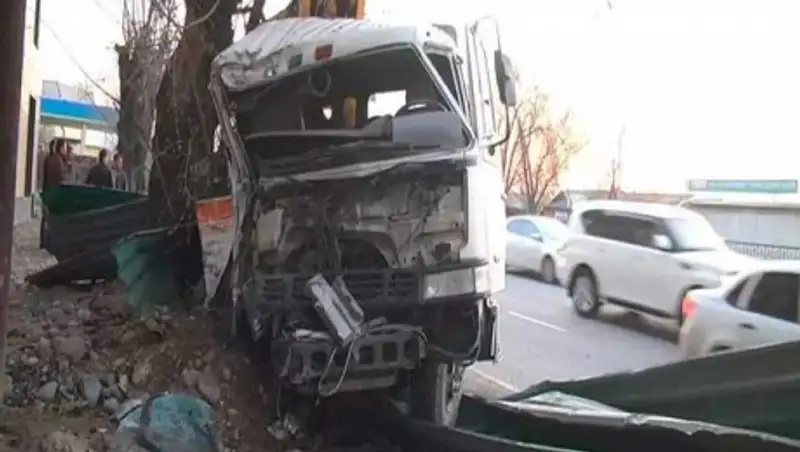 В Алматы из-за отказа тормозов грузовик врезался в дерево