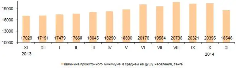 Величина прожиточного минимума в ноябре 2014 года составила 18 546 тенге