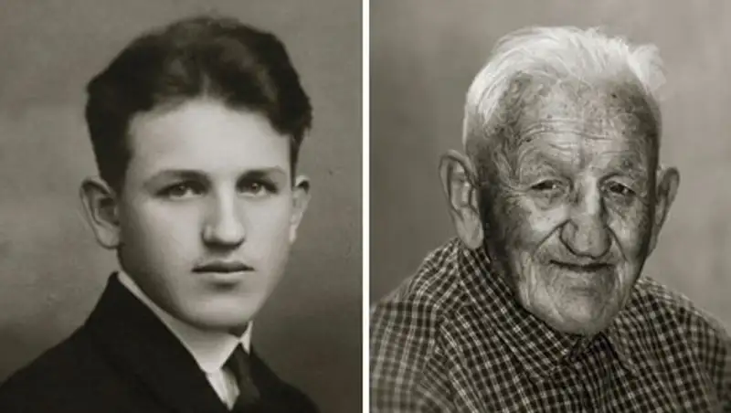 Портреты чешских долгожителей в возрасте старше 100 лет в молодости и сейчас