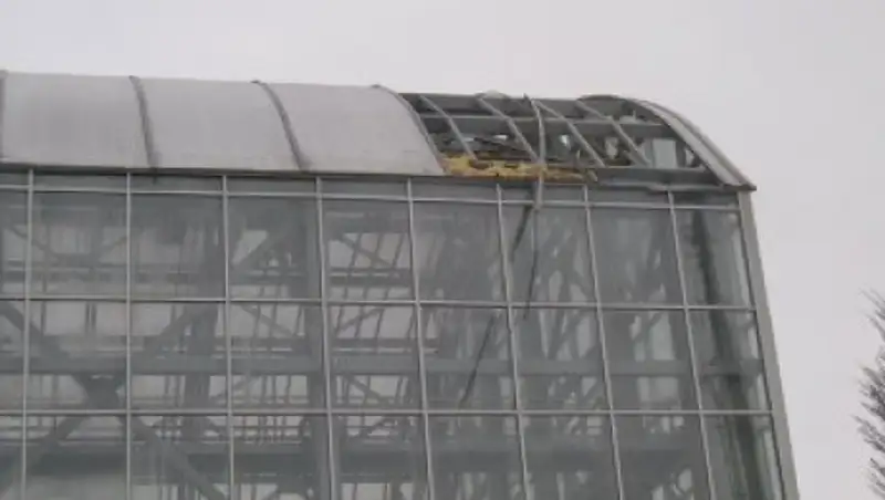 В Петропавловске из-за сильного ветра сорвало крышу в ботаническом саду