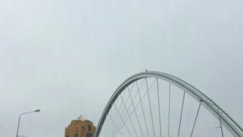 В Астане пытаются снять забравшегося на опору моста человека