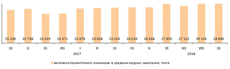 Величина прожиточного минимума в сентябре 2018 года составила 28 690 тенге