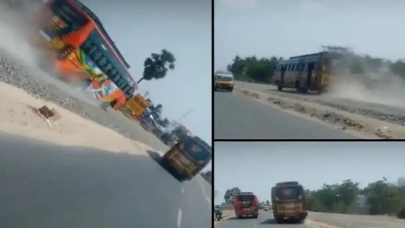 В Индии водители автобусов устроили гонки по встречке