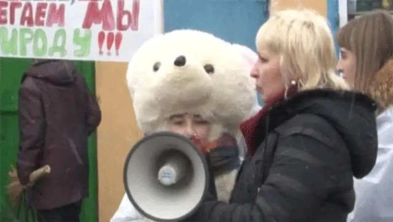 Люди в костюмах белых медведей вышли на улицы Темиртау (фото), фото - Новости Zakon.kz от 20.11.2013 03:05