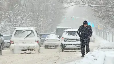 снегопад в городе Алматы в феврале