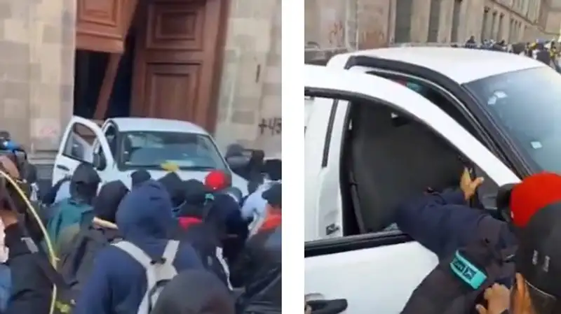 Протестующие проломили угнанной машиной дверь президентского дворца в Мексике